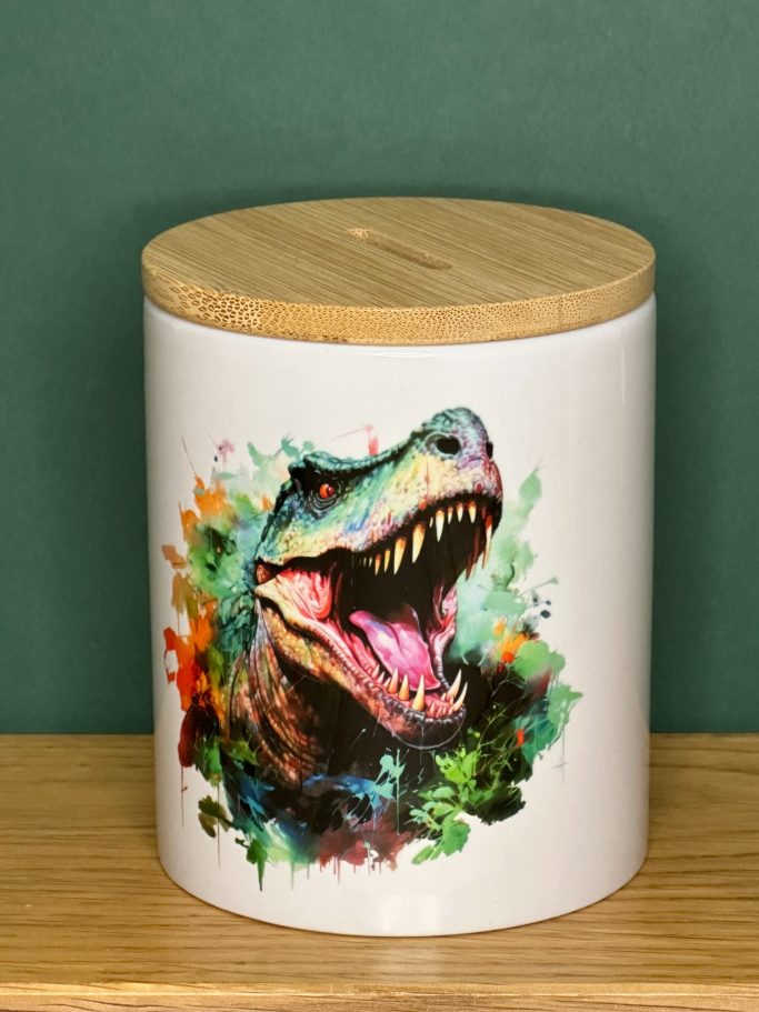 Spardose mit Dino-Motiv, sublimiert